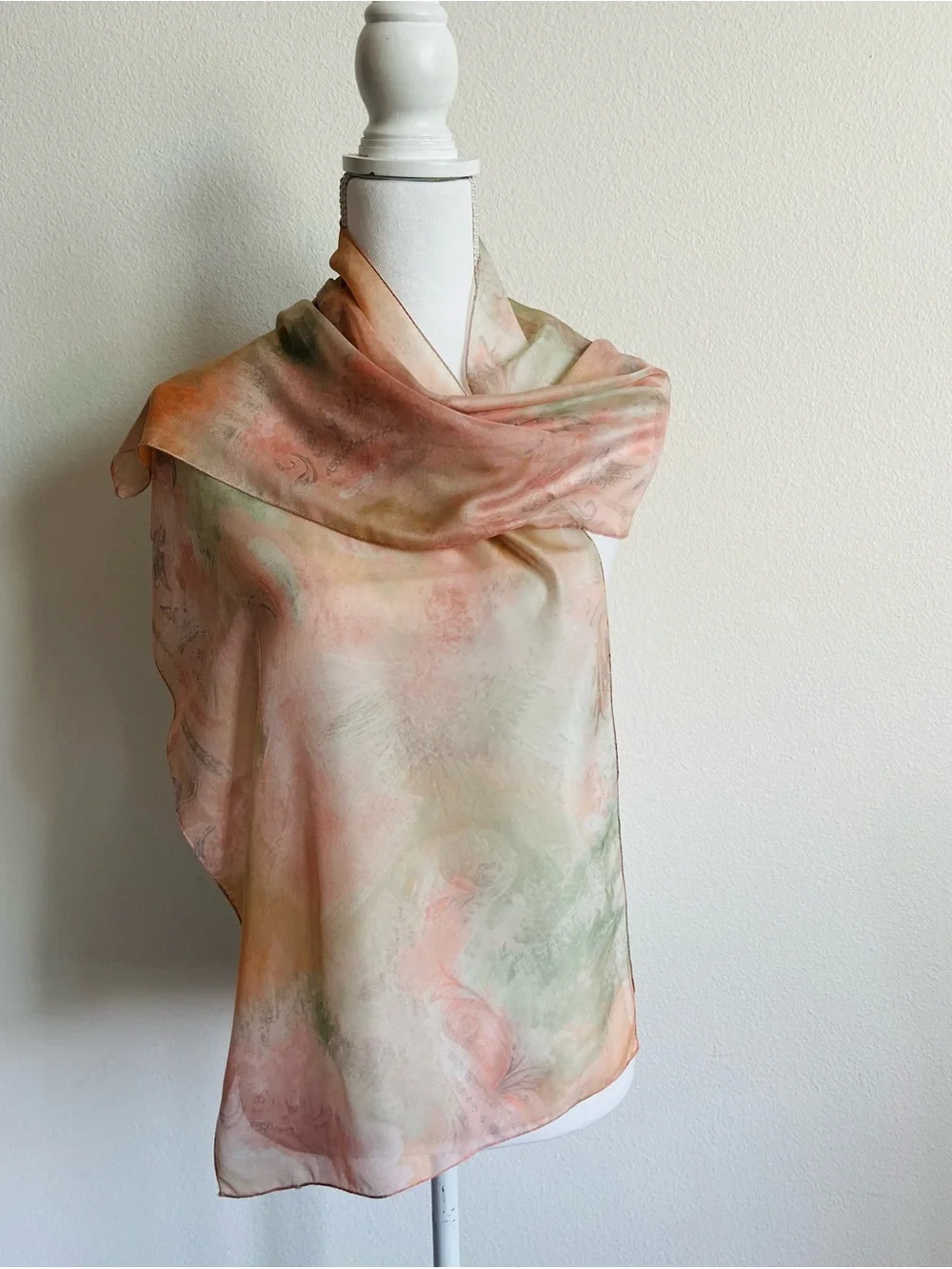 Watercolor Scarf in Peach & Sage -14/60 inches